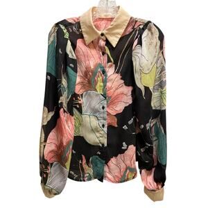 Floral Print Button Down Blouse Small